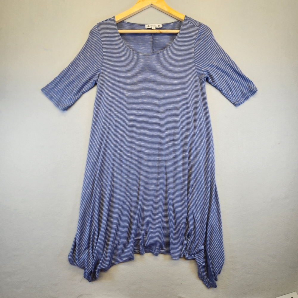 Wilde Blue Striped Sharkbite Hem Tunic Dress Made in USA Small EUC Boho‎ Coastal